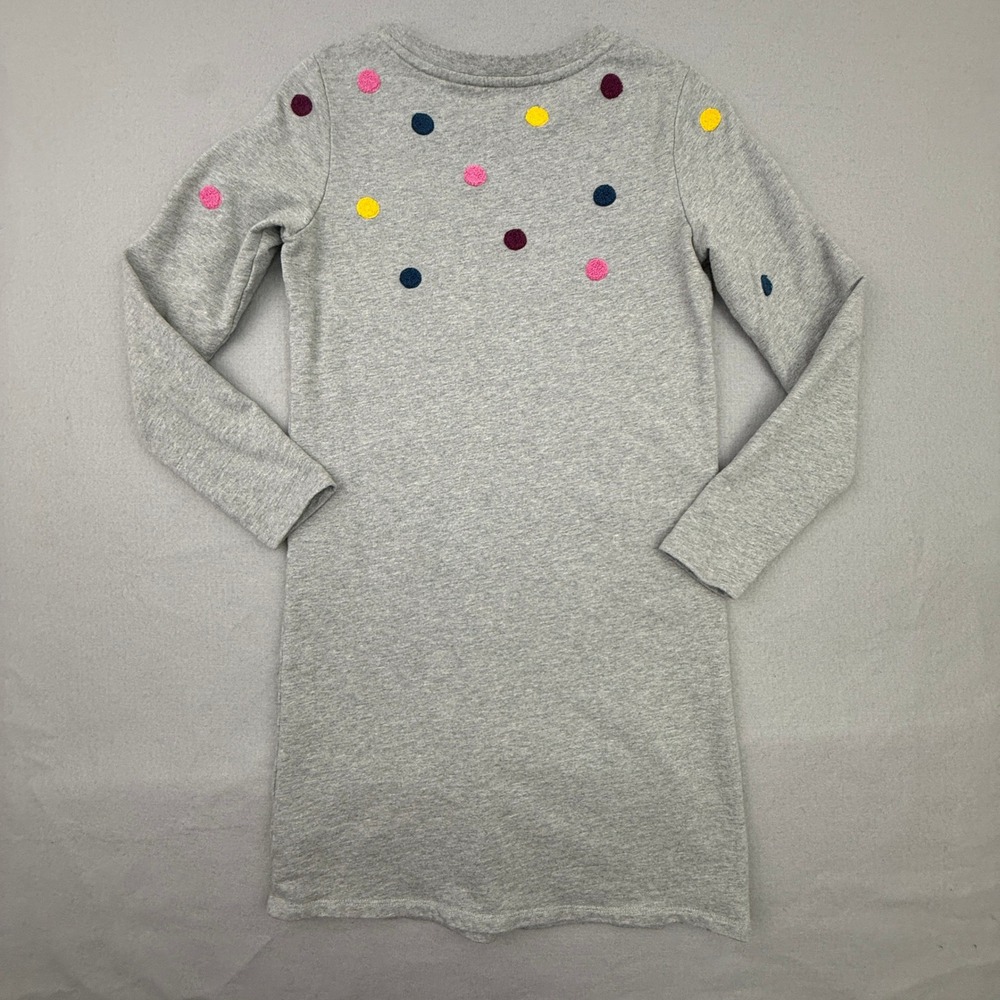 Boden Sweatshirt Dress Womens 4 Gray Polka Dot Embroidered Long Sleeve Knit